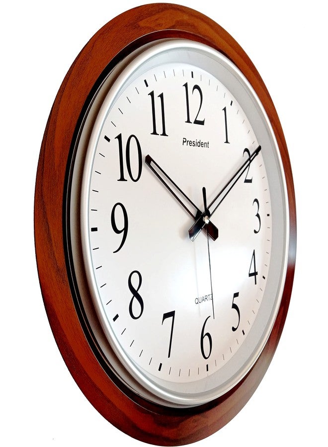 President Analog Quartz Official Big Size Wall Clock for Hall (Wood and White Color, 42 X 42 cms) - Image 1